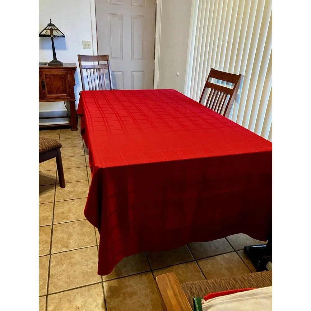 60” x 118” Inch Rectangle Christmas Red Polyester Tablecloth